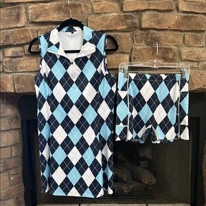 Blue and Black Argyle Golf Dress and Shorts Set. Large